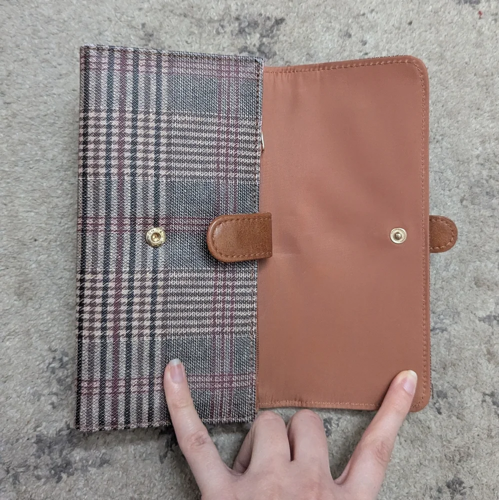 Plaid Wallet Card Slim Holder Dark Academia Preppy Leather Retro Vintage Style